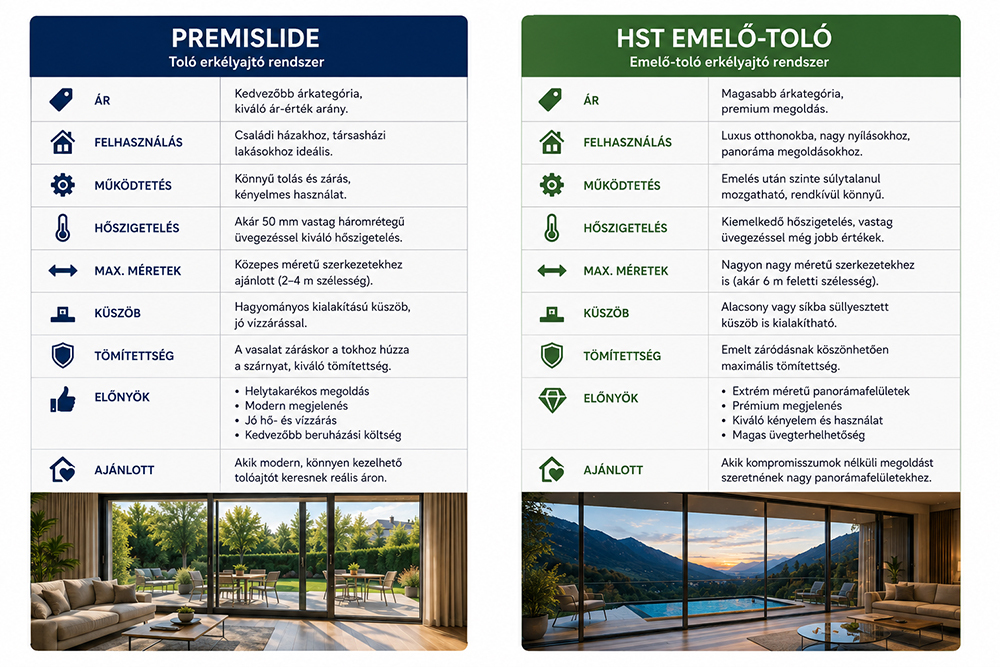 PremiSlide toló vagy HST emelő-toló erkély
